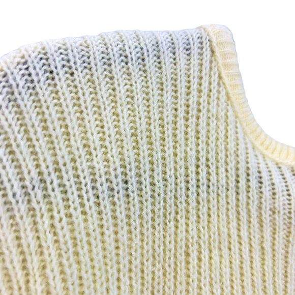 Vintage 80s 90s pale yellow dolman sleeve jacquard knit retro sweater M - Picture 10 of 12